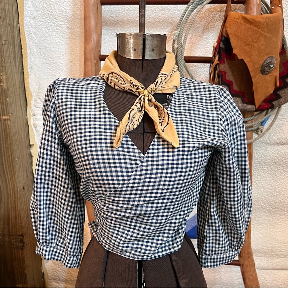 Oddshop handmade wrap too, made from vintage deadstock cotton blue gingham.